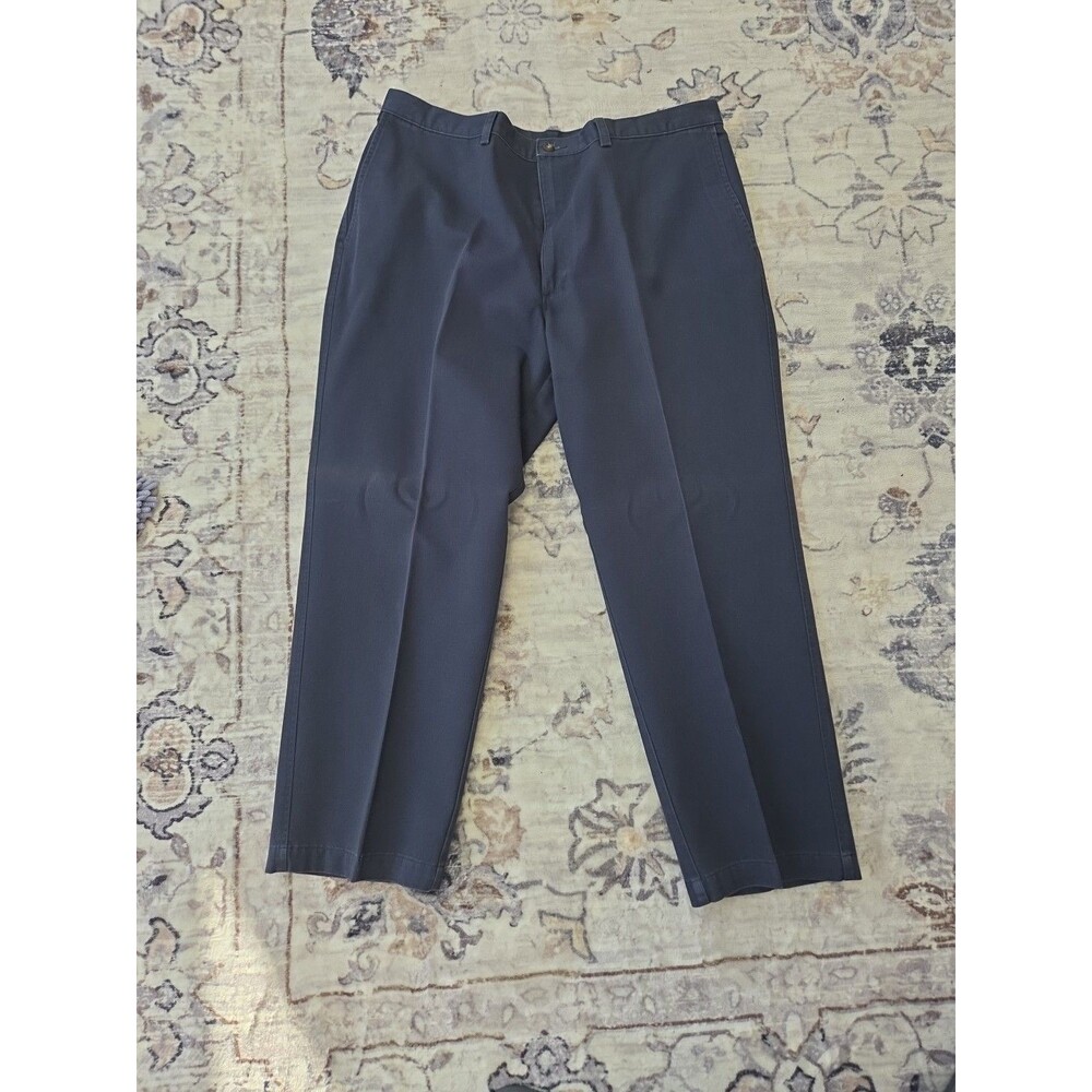 #364 Haggar Pants Men 38x29 Blue Chino Casual Zip Fly 100% Cotton